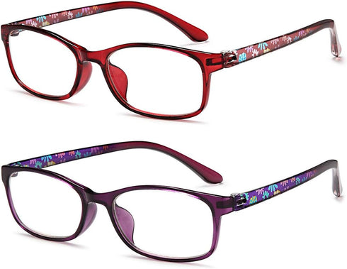 EYEURL Blue Light Blocking Reading Glasses for Women - 2 Pack Lightweight Eyeglasses, Choose Your Magnification +2.5