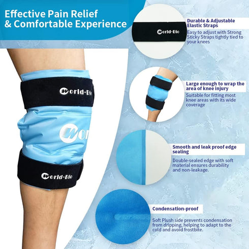 Knee Ice Pack Wrap for Pain Relief - Reusable Gel Cold Pack for Leg Injuries, Swelling, Arthritis & Post-Surgery