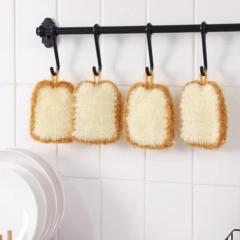 5 Pcs Cute Crochet Scrubbers, Toast Shaped No Odor Non-Scratch Reusable Scrub for Kitchen and Household Cleaning
