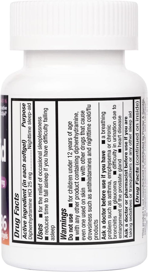 HealthA2Z 25mg (96 Sleep Aid, Diphenhydramine HCl Softgels, Supports Deeper, Restful Sleeping, Non Habit-Forming