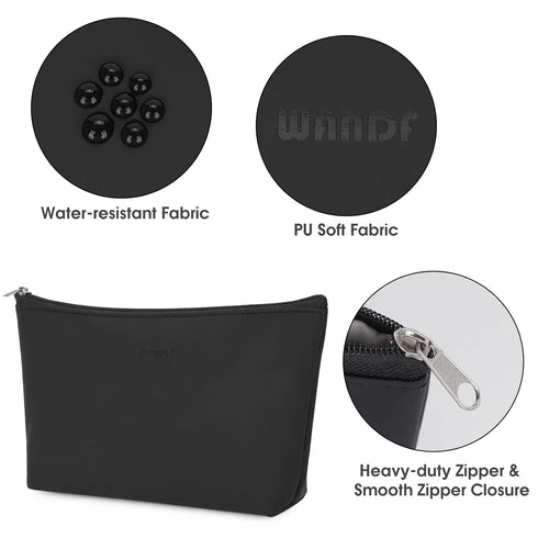 WANDF Cosmetic Bag for Women, Mini Makeup Organizer Pouch, Water Resistant Gift for Girls (Pure Black)