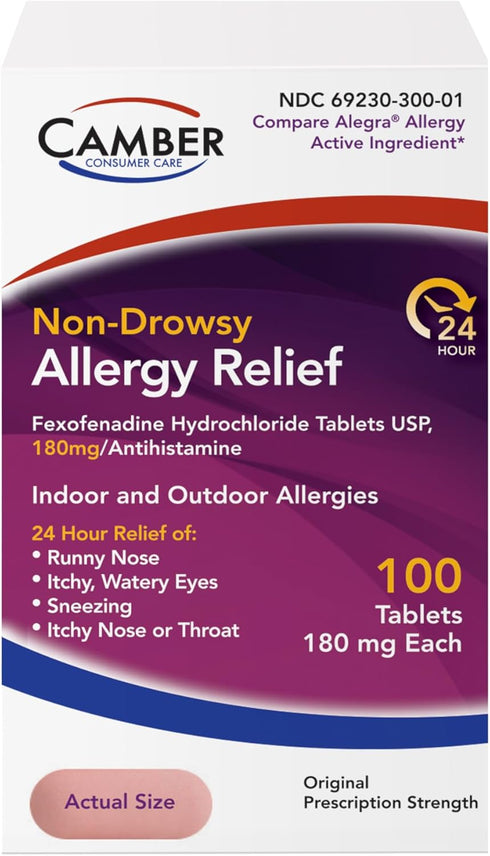 Camber Fexofenadine Antihistamine - Non-Drowsy 24hrs Allergy Relief Medicine, 100 Tablets