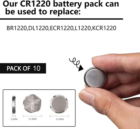 CR1220 Battery 3v Lithium, CR 1220 Button Cell Battery, 10 Pack