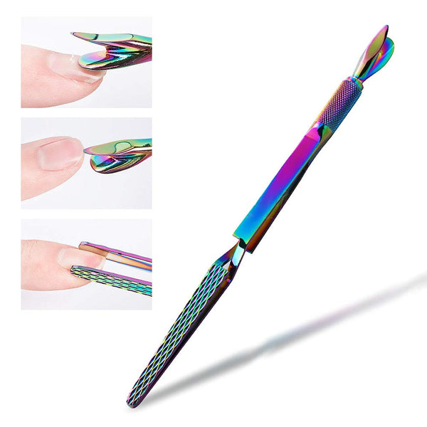SILPECWEE Colorful Stainless Steel Nail Art Pincher, 1Pc Cuticle Pusher, Multi-Function Nail Care Tools