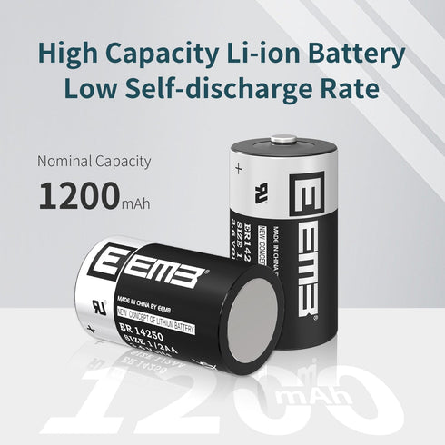 EEMB ER14250 1/2 AA 3.6V Lithium Battery, 1200mAh Lithium Thionyl Chloride, Non-Rechargeable Batteries for Home