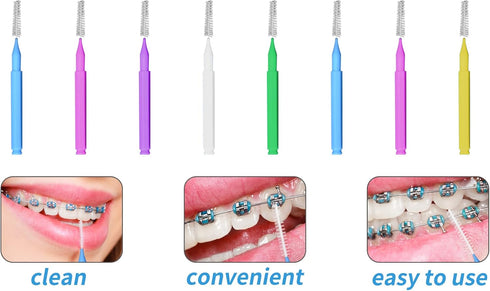 GOUWEIBA 100 pcs Disposable Interdental Brush Toothpick Dental Hygiene Flosser Tools (Mixed Color)