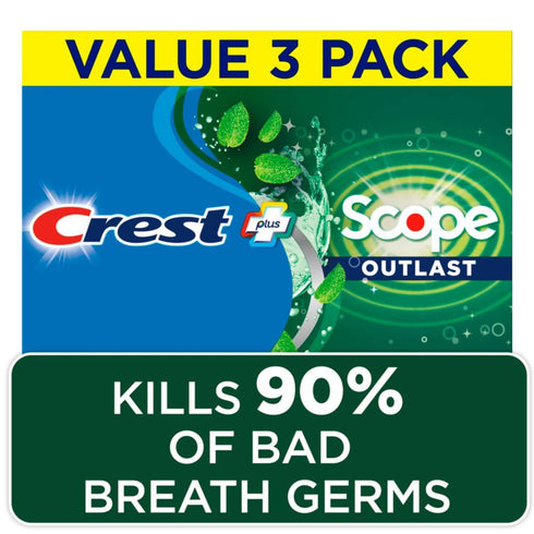 Pack (3 Count 5.4 oz 16.2 oz Crest Complete Whitening + Scope, Long Lasting Mint Toothpaste, Triple of Tubes)