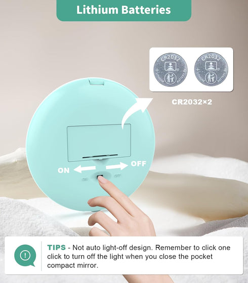 WOBSION LED Lighted Travel Makeup Mirror, 1x/10x Magnification, Compact and Portable, 3.5 inch Illuminated