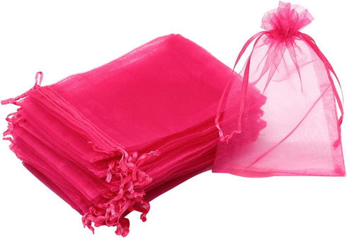100Pcs Sheer Organza Bags, 3.5x4.5 Inches, Rose Wedding Favor Bags with Drawstring