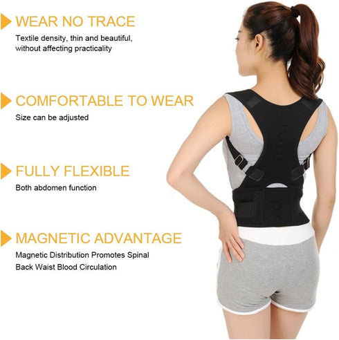 MOHUACHI Thoracic Back Brace Posture Corrector, Magnetic Lumbar Support Belt for Back Pain Relief, XX-Large, Black