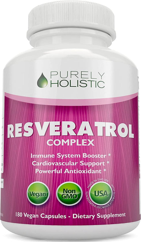 Purely Holistic Resveratrol 1450mg Antioxidant Supplement with Vitamin C, 180 Vegan Capsules