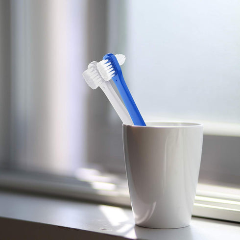 Denture Brush Dual Head Toothbrushes, Hard Cleaning Brush for False Teeth, 2 Colors (6 Pieces)