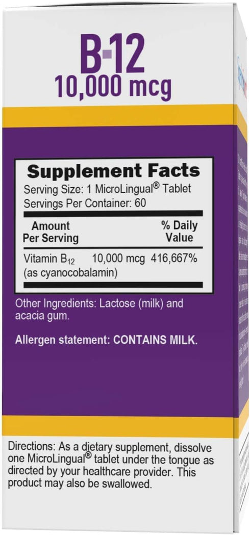 Superior Source No Shot Vitamin B12 10000 mcg, 60 Quick Dissolve MicroLignual Tablets for Energy Support