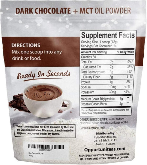 Opportuniteas MCT Oil Powder, Dark Chocolate 6 oz | Keto Creamer for Coffee, Drinks & Smoothies, Low Carb, Gluten Free
