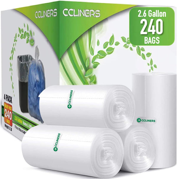 2.6 Gallon Clear Bathroom Trash Bags, 240 Bags, 2 Gallon Small Garbage Bags for Home and Office Bins