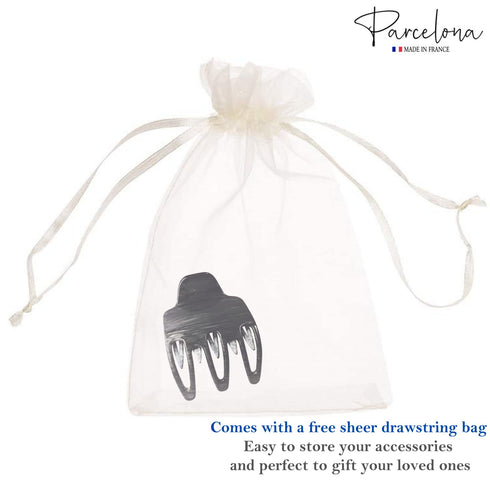Parcelona French Paw Yoga Hair Claw Clip, Grey Black Streaks, Wide Side Slide In