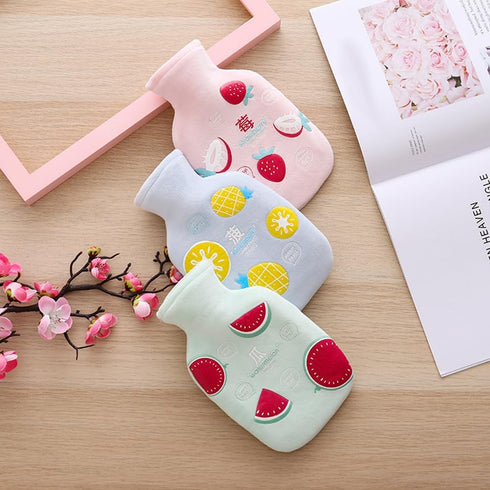 Winter Warm Hot Water Bag, Classic Hot Water Bag, Hot Water Bottle with Plush Cover for Hot and Cold Compress, Hot