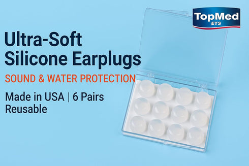 Top Med Soft Silicone Earplugs Value Pack, 6 Pairs Moldable Putty Ear Plugs for Sleeping, Snoring, Travel