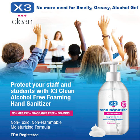 X3 10.2 oz (Pack 3) Clean Foaming Hand Sanitizer, Alcohol Free, Fragrance Free, Moisturizing, Pump Bottles