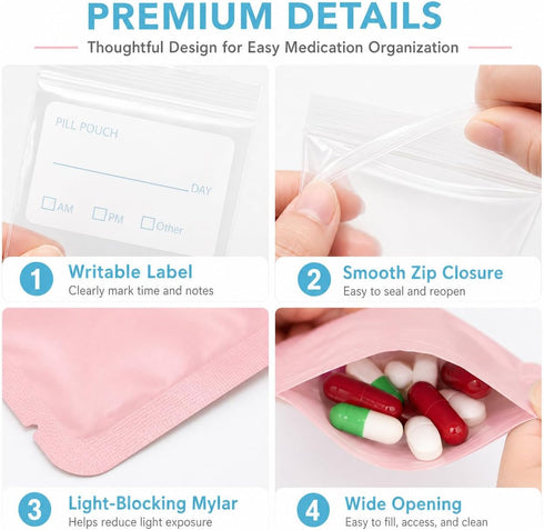 RAINFLOW 114PCS Pack 50 50 7 7 Travel Pill Organizer - Bpa Free Pill Bags for Travel, of Clear Label Writing Baggies