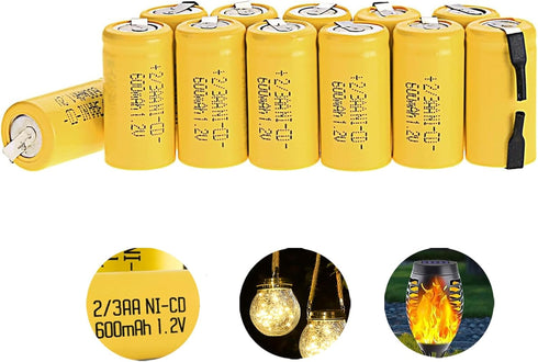 AA Ni-Cd 1.2V 2/3AA 600mAh Rechargeable Battery - 12pcs Yellow
