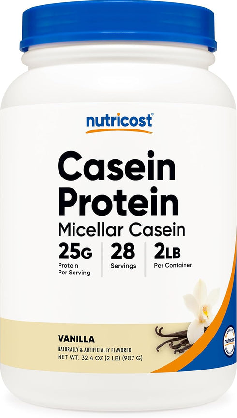 Nutricost Casein Protein Powder - 2lb Vanilla, Micellar Casein, Gluten Free, Non-GMO