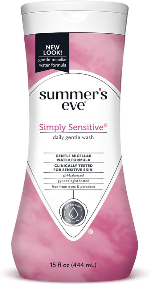 Summer's Eve Simply Sensitive Daily Gentle Feminine Body Wash, 15 fl oz, pH Balanced