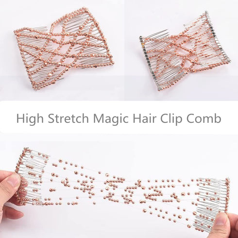 Ruihfas 2 Pcs Magic Beading Easy Stretching Hair Combs Double Clips Hair Styling Accessories for Women Girls