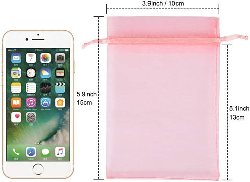 YQL 100PCS Blush Pink Organza Bags 4x6, Mesh Gift Favor Bags, Jewelry Pouches, Wedding Party Valentine Gift