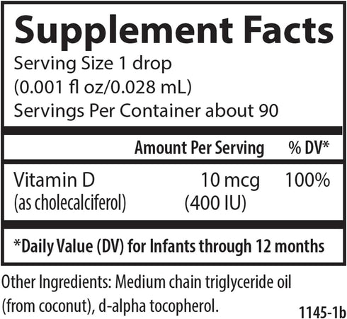Carlson Baby's Plant-Based Super Daily D3, Vegetarian Liquid Vitamin D Drops, 400 IU per Drop, 90 Drops