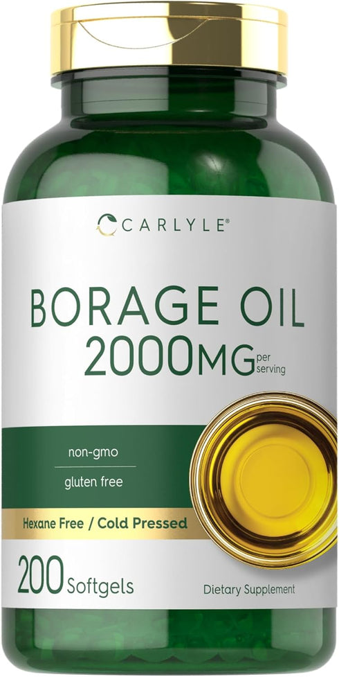Carlyle Borage Oil Capsules, 2000mg, 200 Softgels, Cold Pressed Seed Oil Supplement