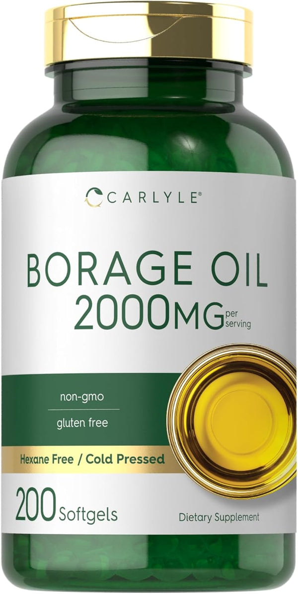 Carlyle Borage Oil Capsules, 2000mg, 200 Softgels, Cold Pressed Seed Oil Supplement