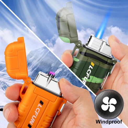 LcFun Waterproof Lighter 2 Pack - Refillable Butane Torch Lighters, USB C Rechargeable Windproof Dual Arc Plasma