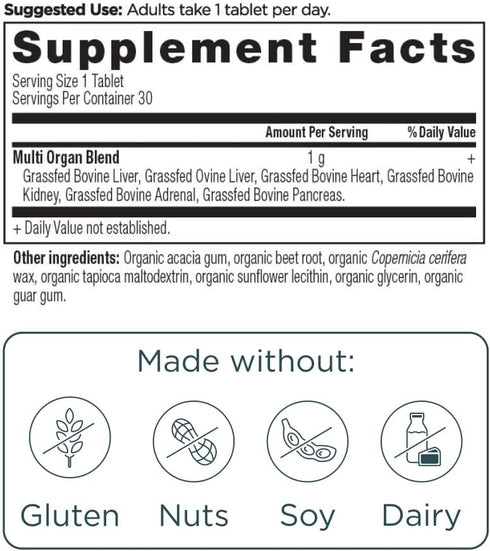 Ancient Nutrition Organ Supplements, Once Daily Grass-Fed and Wild Organ Complex Capsules, Liver, Heart, Kidney Supports Organ, Cognitive, and Immune System Health, 30 Ct