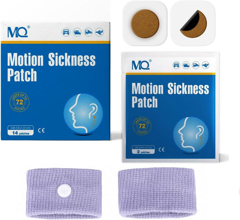 MQ 28 ct Motion Sickness Patches, Non-Drowsy Sea Sickness Patch for Travel, 2 Pairs of Wristbands Bonus