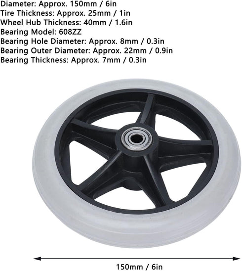 6 Inch Aramox Solid Wheel Replacement for Rollator Walker Wheelchair Medical Mobility Equipment with PU Material