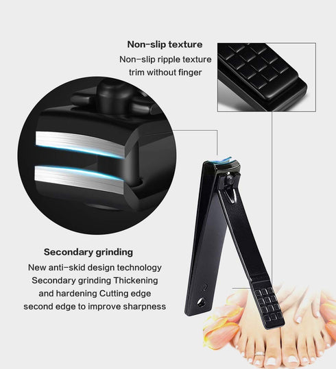 Nail Clippers Set, High Precision Stainless Steel Nail Cutter, Manicure Pedicure Kit with Stylish Case (Black)