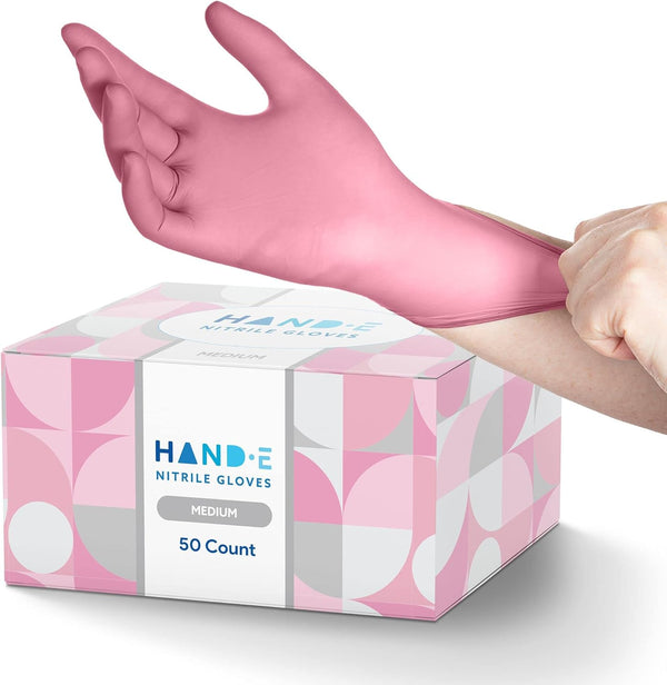 Hand-E Touch Pink Nitrile Disposable Gloves for Esthetician, Nail Tech, Hair Dye, Stylist, and Cleaning