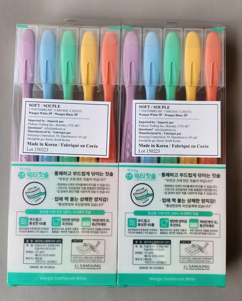 Samjung 10 Pack Wangta Soft Toothbrush, (Pastel White) Best Manual Toothbrush for Maximum, Efficient Cleaning