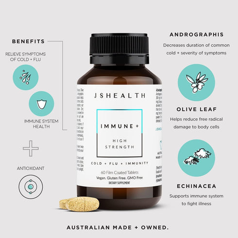 JSHealth Vitamins Immune + Booster Supplement with Zinc, Vitamin C, Echinacea, 60 Tablets