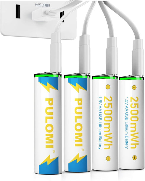PULOMI 4pcs 1.5V 1666mAh 2500mWh 1.5 1200x AA Battery AA Batteries, USB/Type-C AA Rechargeable Battery, High Capacity
