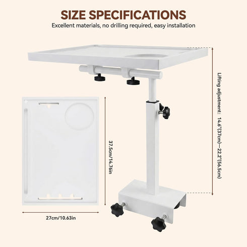 WFXSHparts 0.7"-2.7" Bedside Shelf Rotating Foldable Tray:Adjustable Bedside Shelf for Bed, White,Bamboo Bed Side Tray