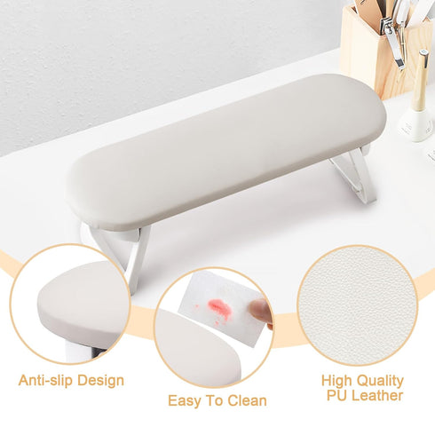 Subay Foldable Nail Arm Rest, PU Leather Cushion Hand Holder for Acrylic Nails, Nail Art Accessories Tool - Light Gray