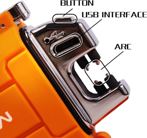 Outdoors Waterproof Lighter - USB Electronic Rechargeable Double Arc Plasma Lighter for Camping, Hiking, BBQ (Orange)