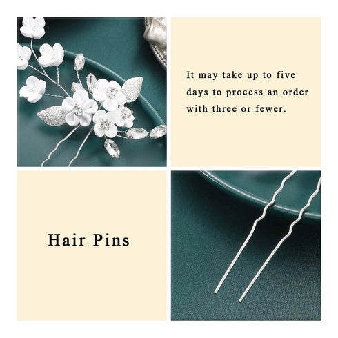 Heread Flower Bride Wedding Hair Pins - Silver Crystal Bridal Hair Pieces Leaf Accessories (Pack of 2)