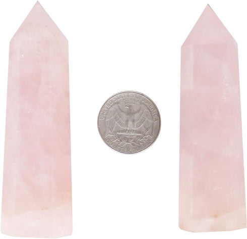 Orientrea Rose Quartz Crystal Wand - 2 Pcs 3.1''-3.5'' Rose Quartz Wands for Heart Chakra Healing