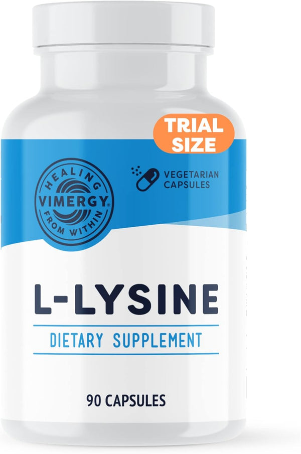 Vimergy L-Lysine 500MG Capsules, Trial Size - 90 Servings – Supports Immune System, Healthy Skin, Muscles, Bone & Tissue