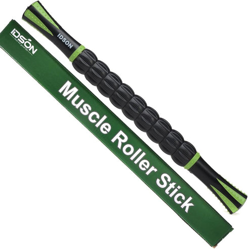 Idson Muscle Roller Stick for Athletes - Body Massage Tool for Muscle Soreness Relief, Black Green