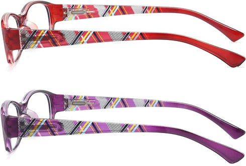 Reading Glasses Women - Blue Light Blocking Set of 2 Pattern Design Value Computer Readers (Red+Purple, 2.75)