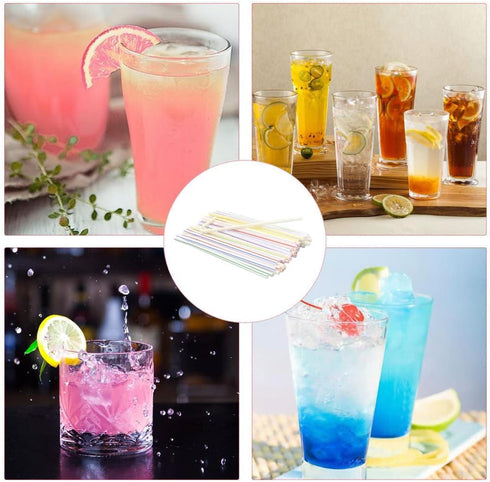 600pcs Flexible Plastic Drinking Straws, 8" Long, Stripes Multiple Colors for Juice, Milk, Tea, Cocktails, Parties,